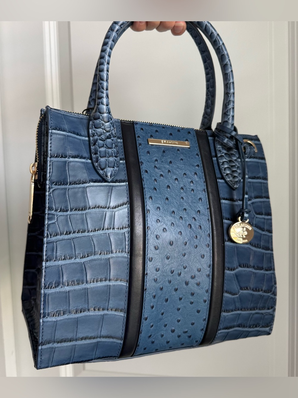 Brahmin Small Caroline Satchel Retro Blue Skye Leather - Picture 3 of 9